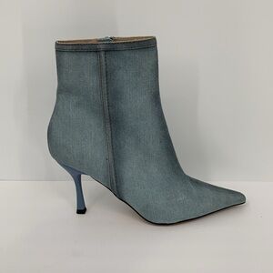 Steve Madden Brecken ankle boots kitten heel canvas denim blue shoe zipper 10
